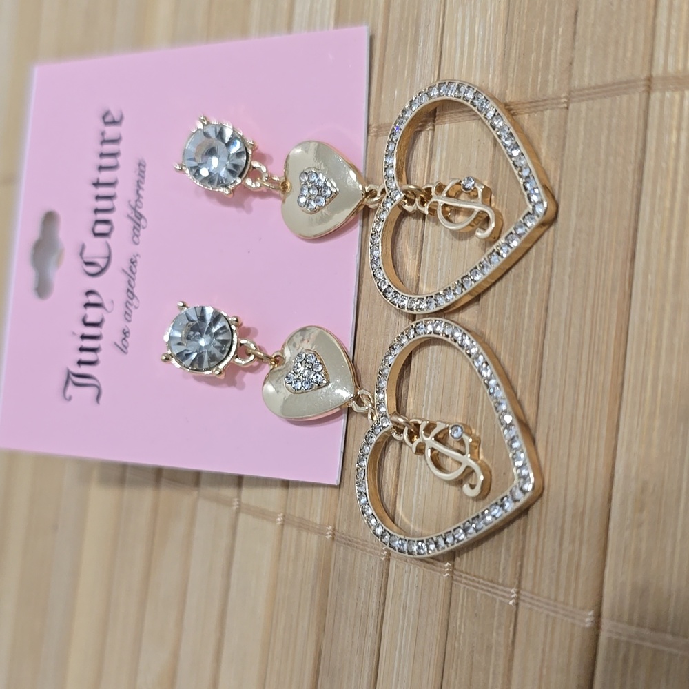 Juicy Couture Gold Heart Earrings with Shine Accents